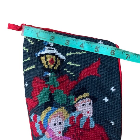 VTG Joy To The World Carolers Wool Needlepoint Christmas Stocking By C.B.K. LTD - Picture 6 of 7